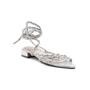 ALTA Silver Made In Colombia Leather Trianna Ankle Wrap Sandals